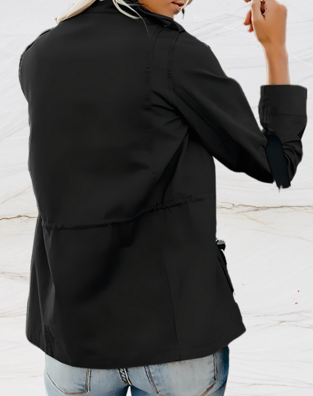Fashionable women's everyday utility jacket with a practical zipper closure, ideal for casual spring outfits.