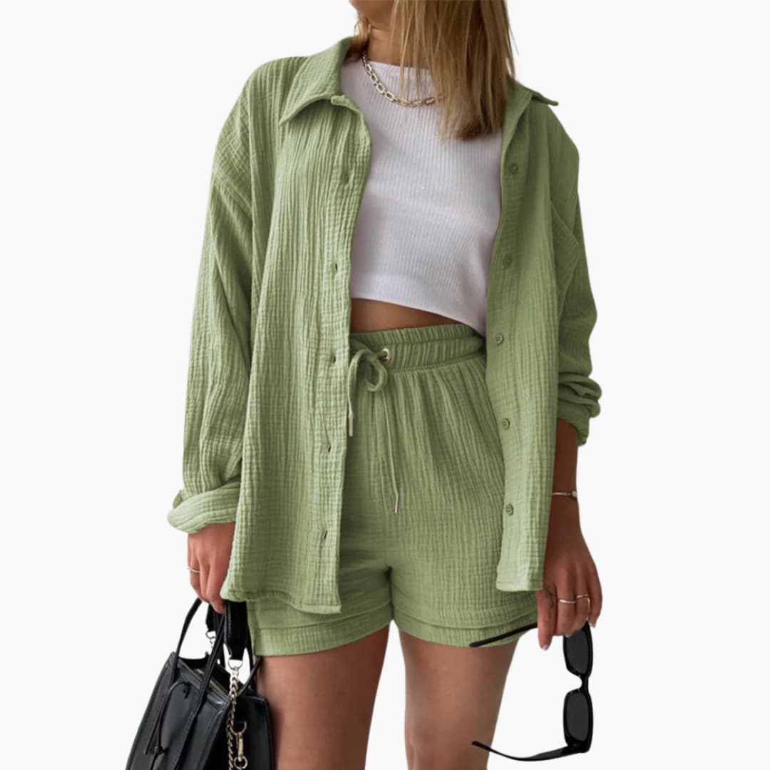 Relaxed fit women's summer set, two pieces, perfect for a breezy beach look.