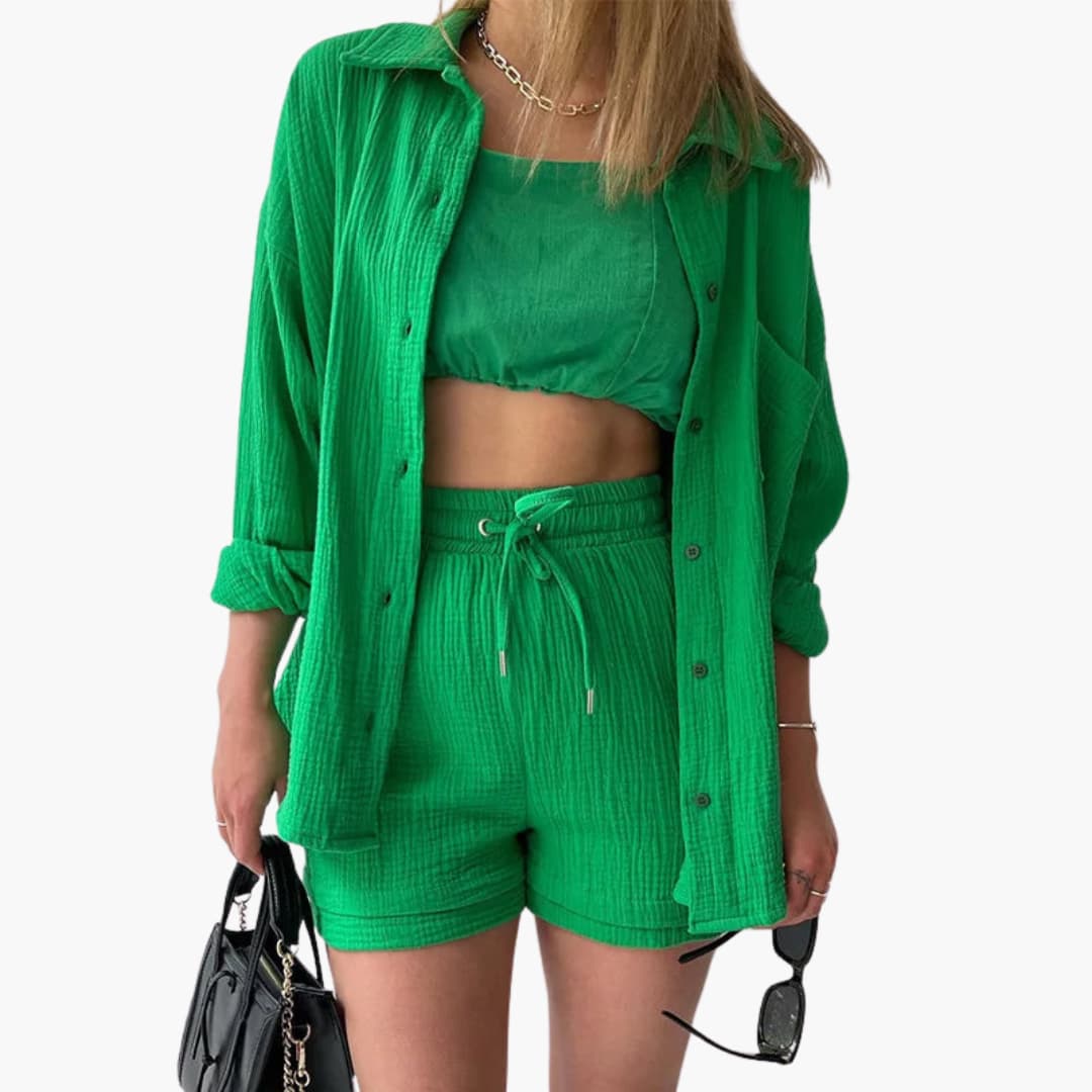 Breathable casual women's two-piece, ideal for summer travel & relaxation.