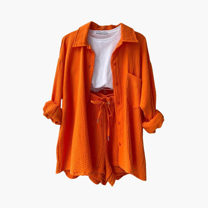 Breathable women's casual two-piece, perfect for warm weather and beach outings.