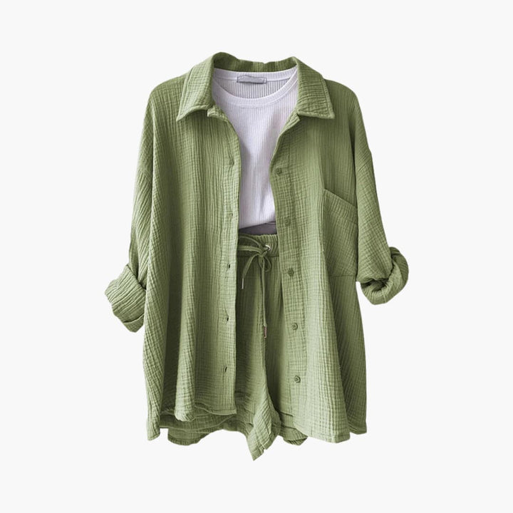 Women's relaxed fit two-piece set, perfect for beach days or casual summer.