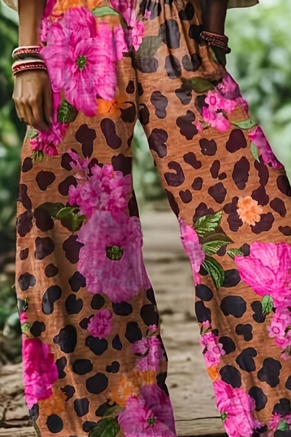 Women's vibrant floral cropped summer pants, relaxed fit for casual wear.