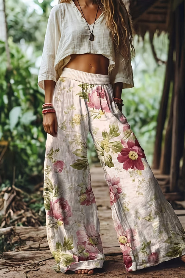 Women's floral pattern cropped pants, perfect for adding a pop of color to outfits.