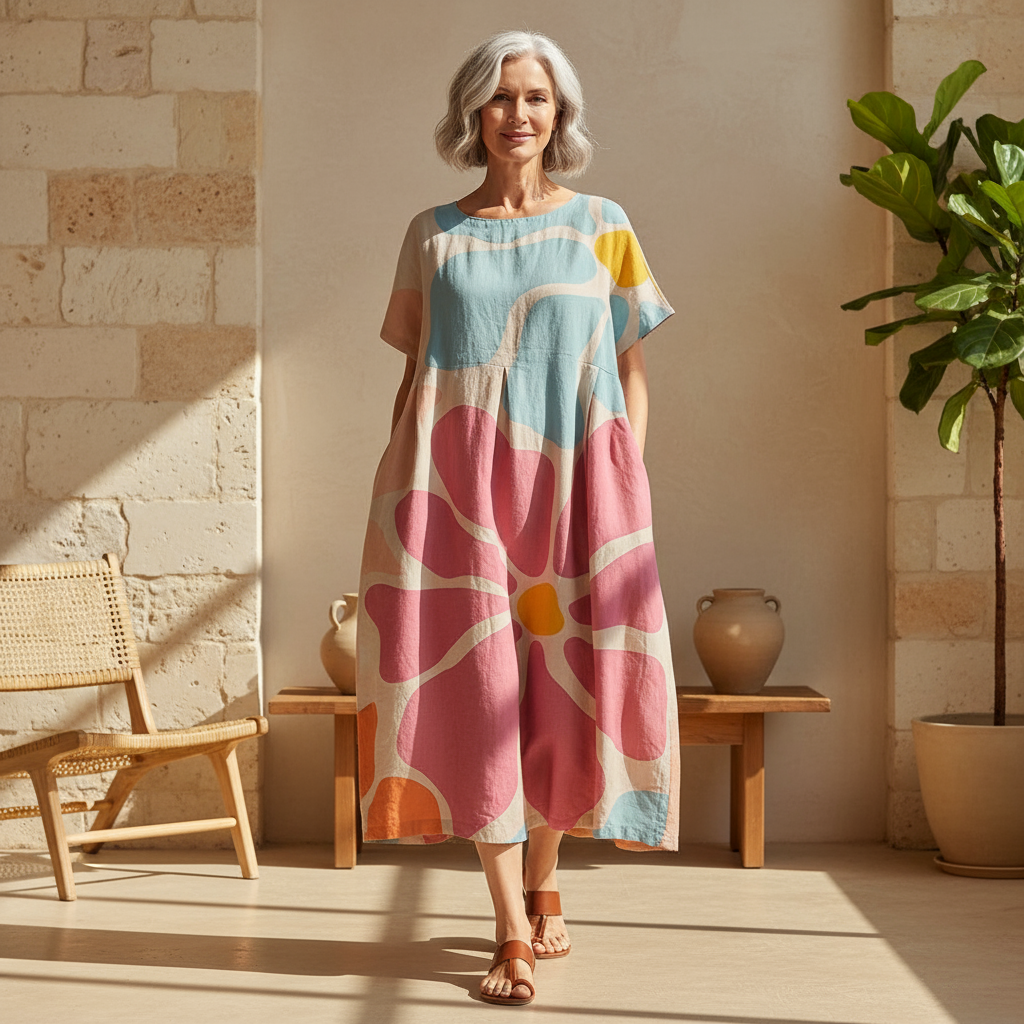 Women's vibrant floral maxi dress, flowy and comfortable, perfect for summer casual or resort wear.