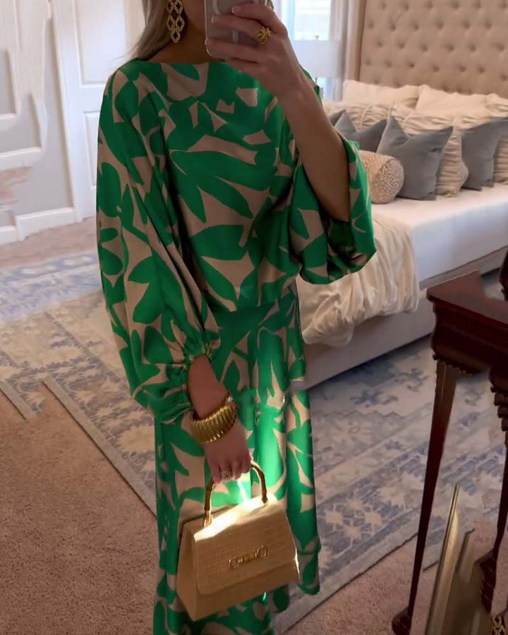 Women's summer style printed two-piece skirt set, offering a comfortable fit with chic lantern sleeves.
