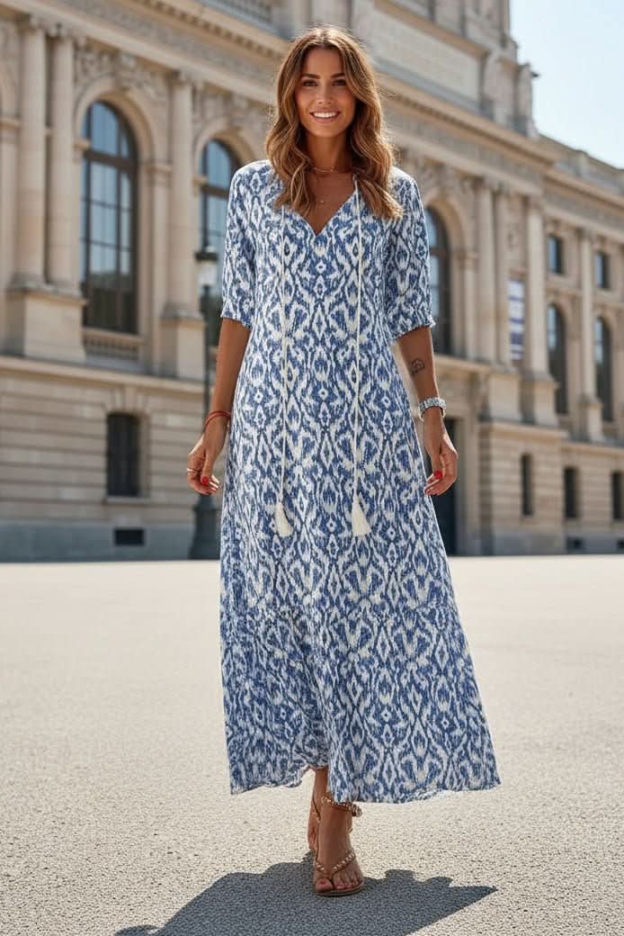 Women's vibrant summer maxi dress, flowy and elegant, perfect for beach or casual day wear.