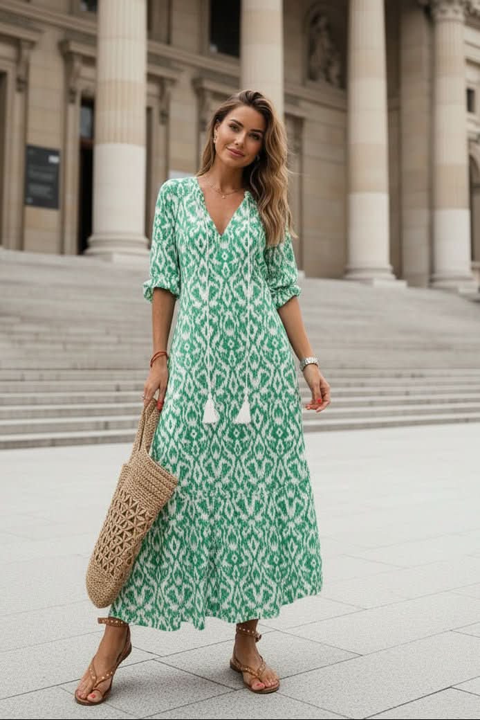 Flowy vibrant maxi dress for women, designed for comfortable and stylish summer casual elegance.