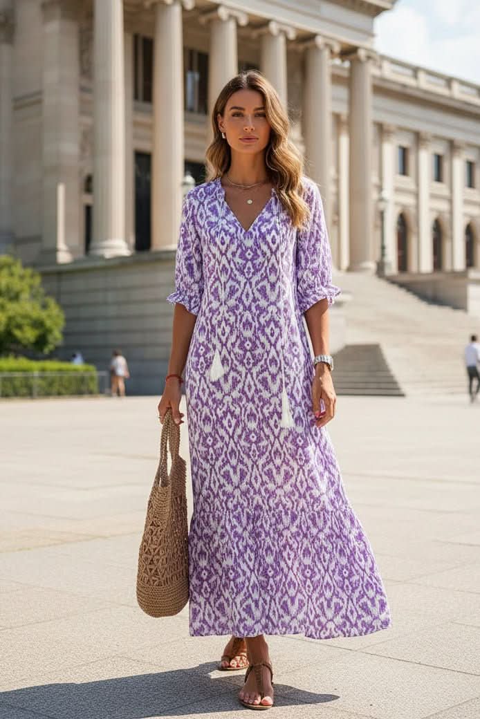 Women's versatile vibrant maxi dress, a chic summer staple for casual elegance or vacation style.