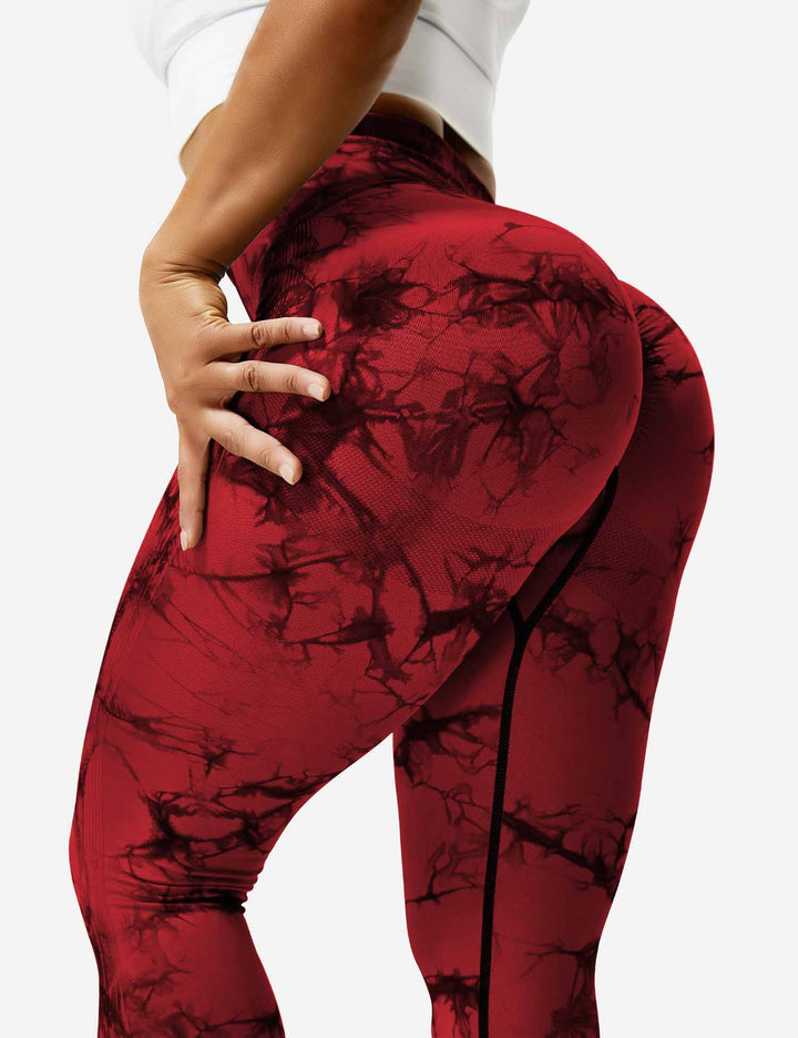 Soft women's tie-dye activewear leggings, designed for comfortable yoga sessions and fitness.