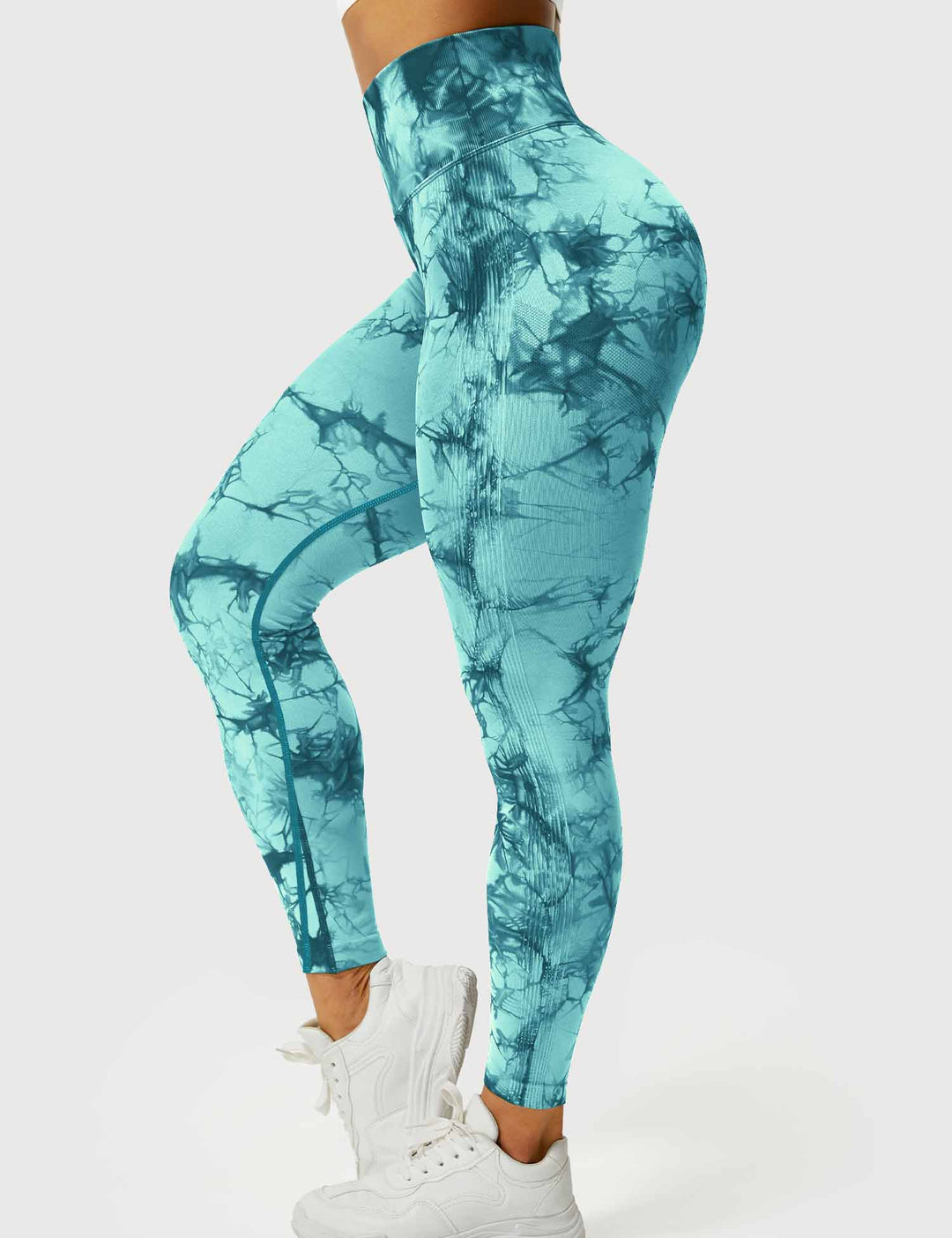 Comfortable women's tie-dye workout leggings, great for yoga, gym, and casual active days.