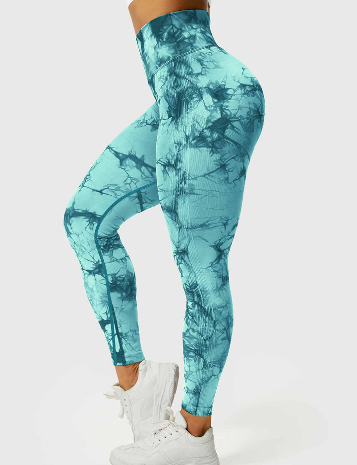 Comfortable women's tie-dye workout leggings, great for yoga, gym, and casual active days.