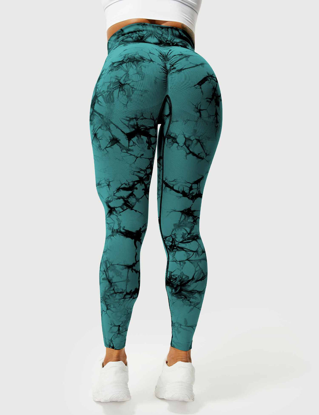 Flexible high-waist tie-dye women's leggings, ideal for fitness, activewear, & stylish comfort.