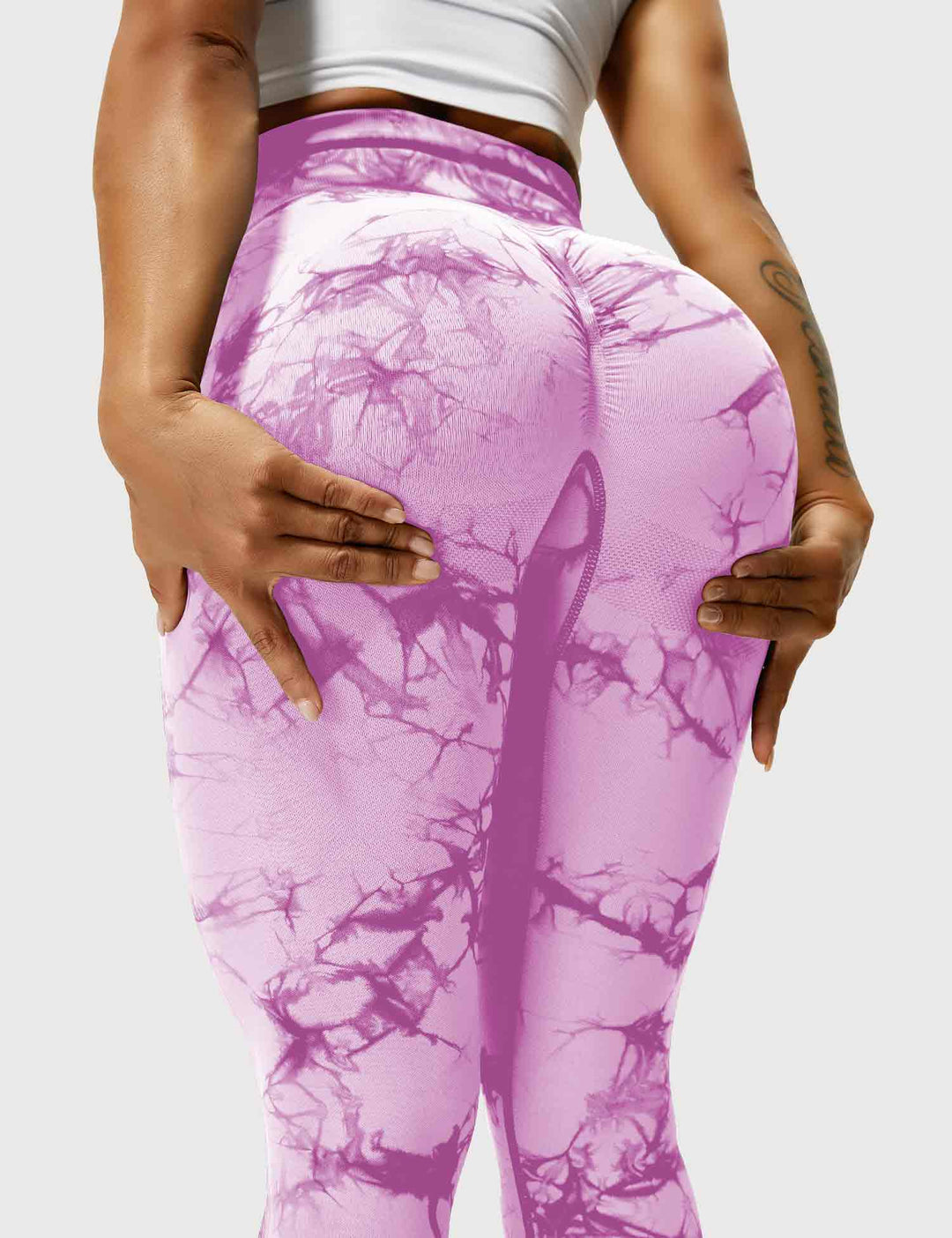 Comfortable women's tie-dye yoga leggings, great for active lifestyles & fashionable workouts.