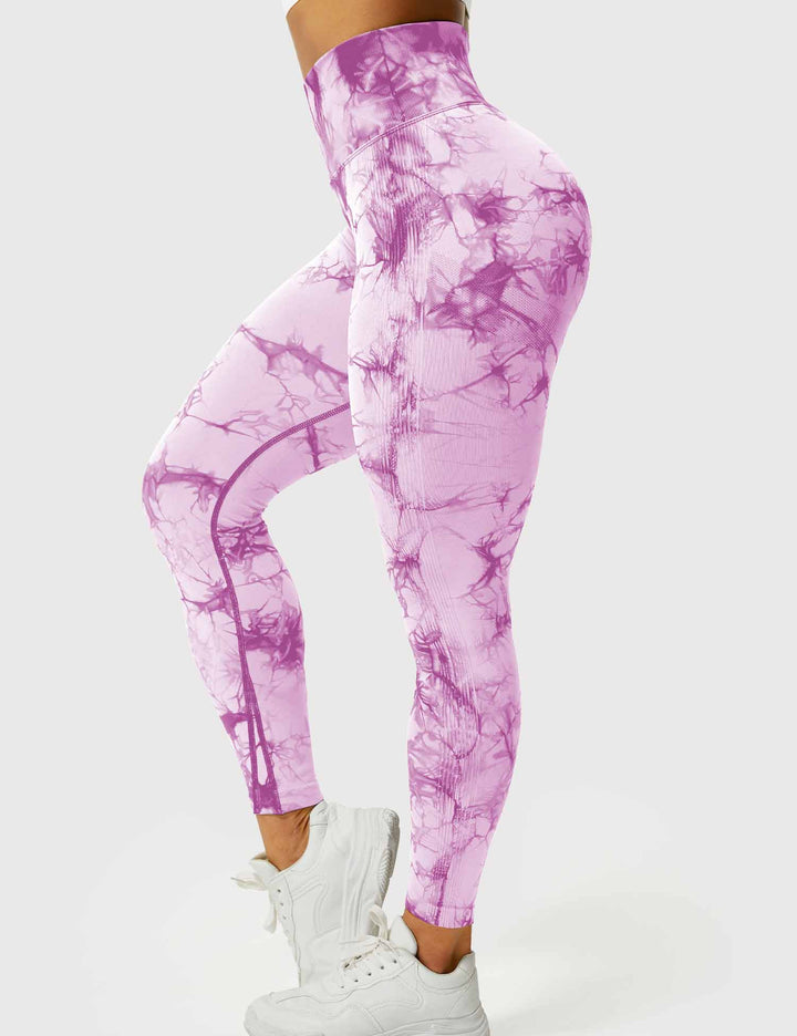 Flexible tie-dye high-waist leggings for women. Perfect activewear & comfortable fitness pants.