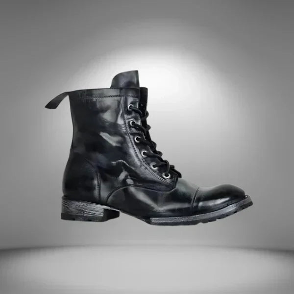 Stylish gray vintage combat boots for women, with durable lace-up design & comfortable rugged sole.