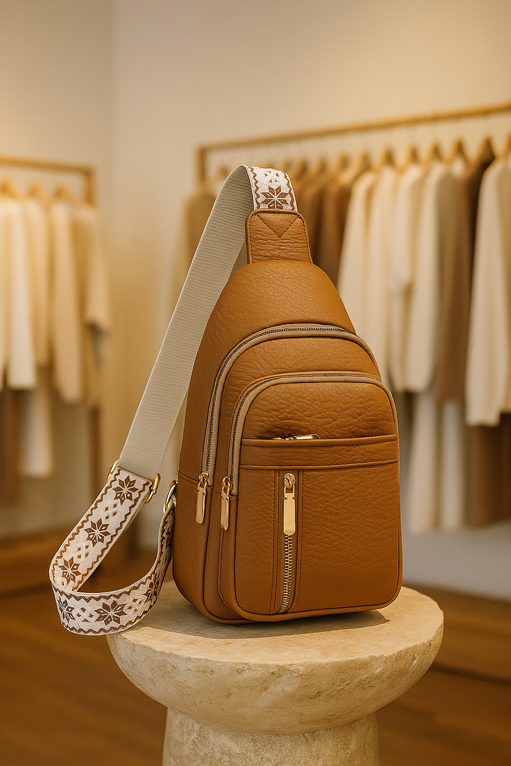 Women's vintage leather chest crossbody bag, perfect for daily carry & retro fashion accessory.