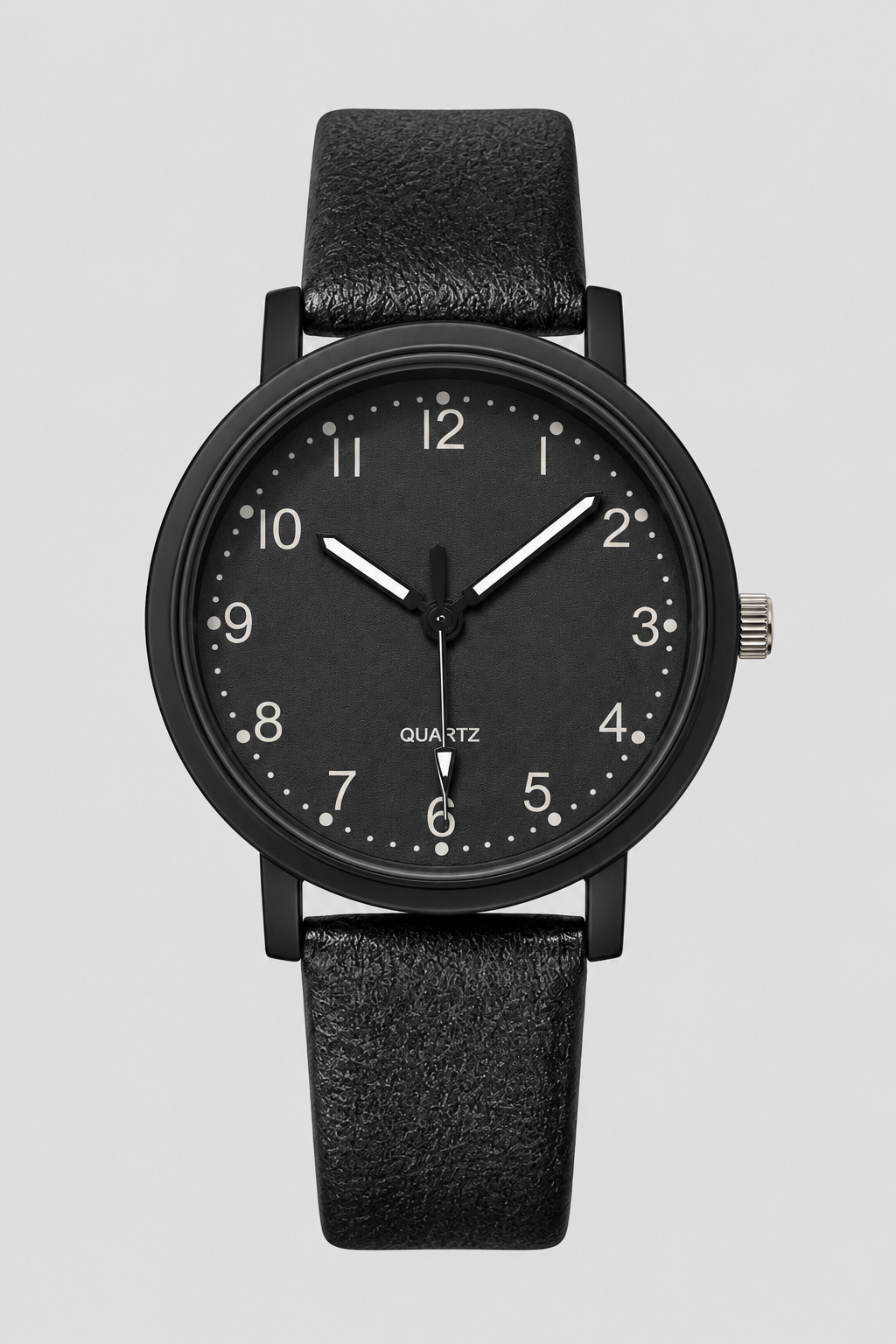 Close-up of a women's vintage style watch, showcasing the elegant dial & textured pebbled strap.