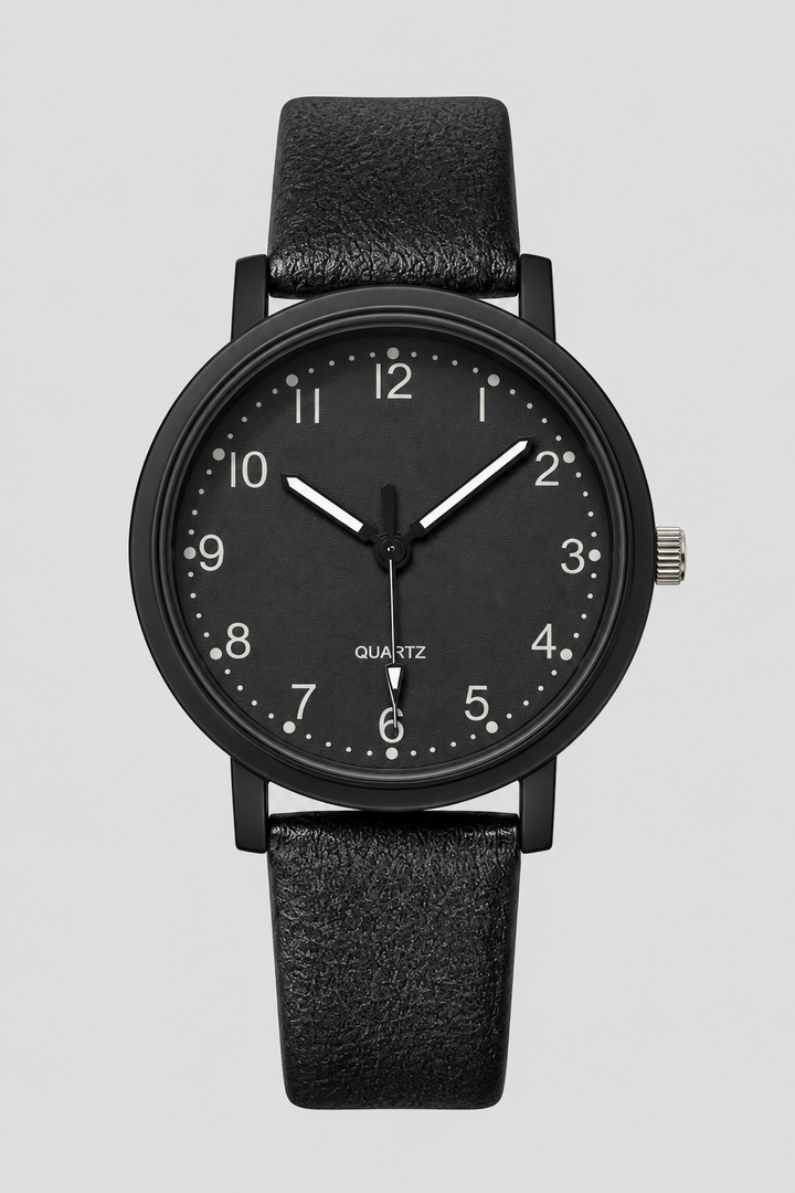Close-up of a women's vintage style watch, showcasing the elegant dial & textured pebbled strap.