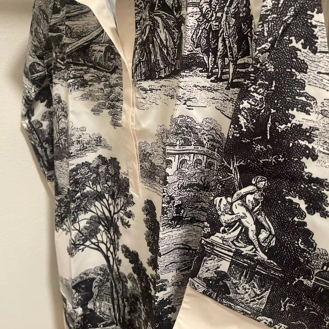 Comfortable women's toile print mini dress with a relaxed fit. Great for everyday style & summer casual wear.