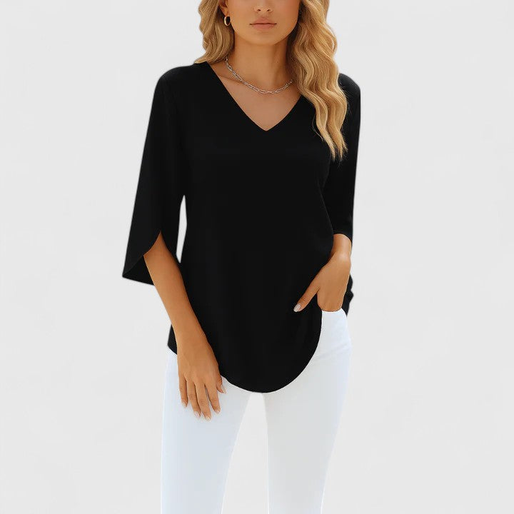 Violetta women's V-neck blouse. Sophisticated elegant top with a relaxed fit, ideal for summer fashion.