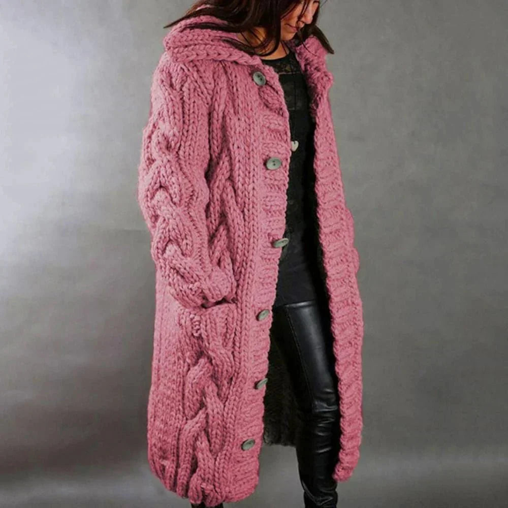 Bestselling women's warm cable knit maxi cardigan, versatile for stylish layering in fall & winter.