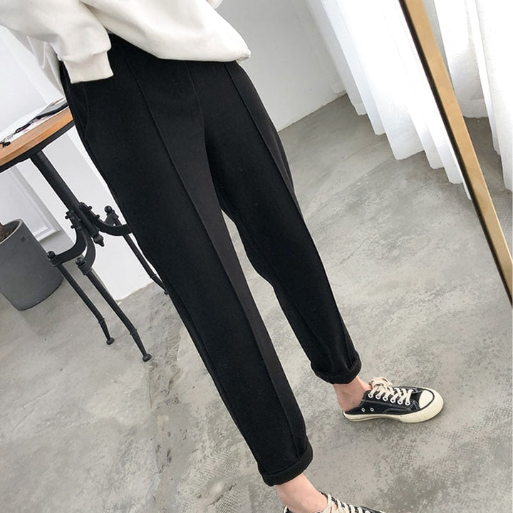 Thick women's casual winter pants in black. Super soft & warm for cozy everyday comfort.