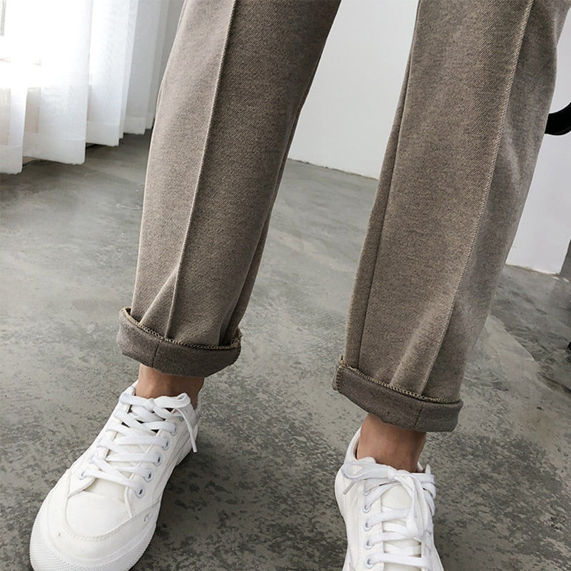 Beige women's super warm & cozy thicken winter pants. Comfortable casual trousers for everyday style.