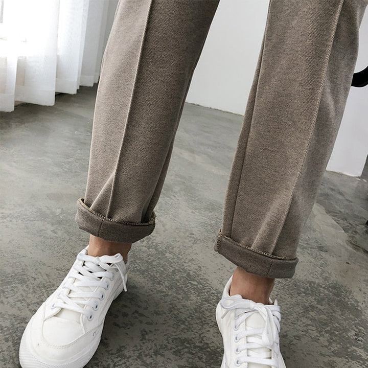 Beige women's super warm & cozy thicken winter pants. Comfortable casual trousers for everyday style.