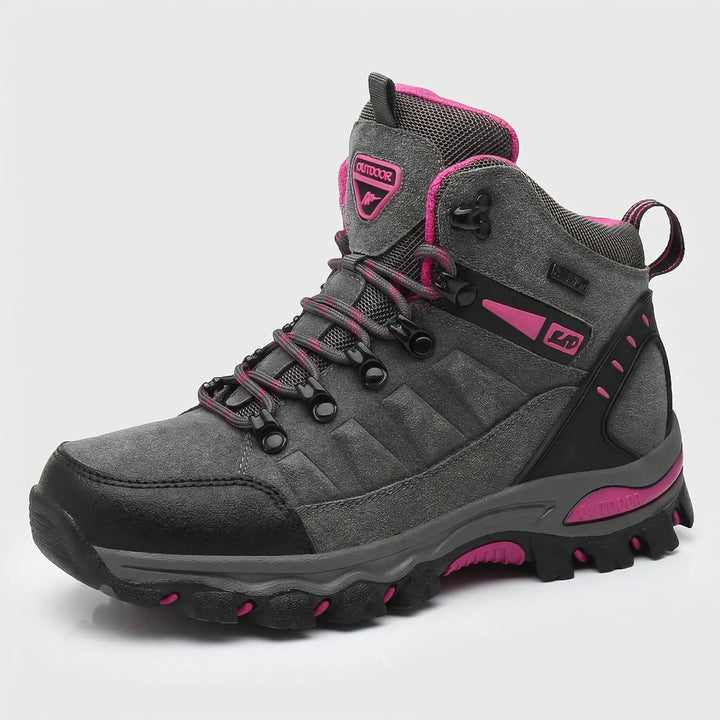 Stylish women's water-repellent trail shoes, Sharon, built for comfort and durability on diverse outdoor terrains.