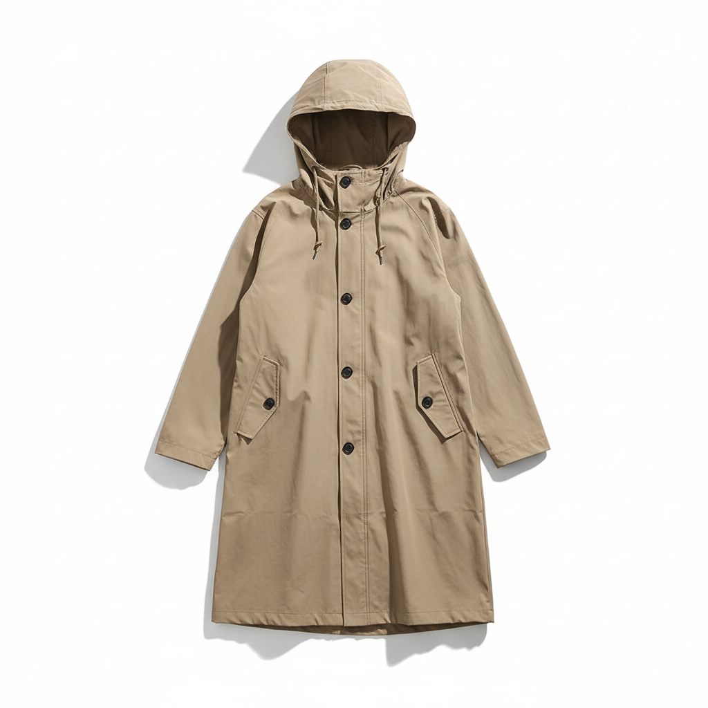 Fall/spring women's longline rain jacket, hooded, water resistant & lightweight outerwear.