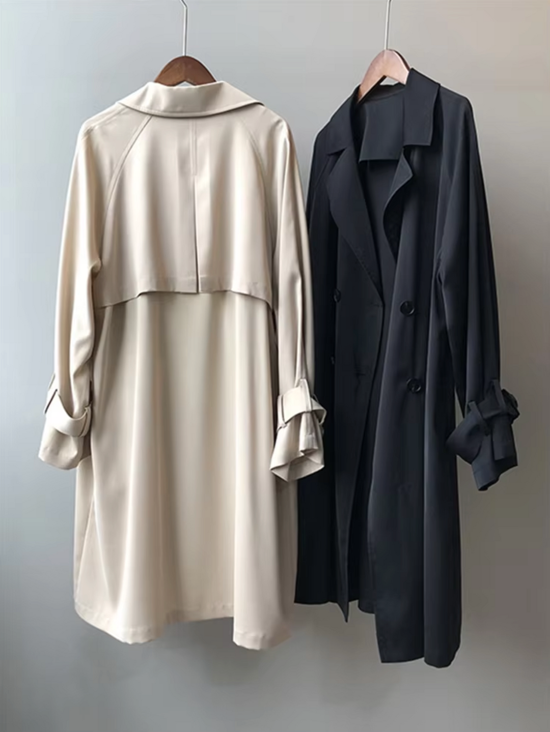 Elegant women's waterproof rain jacket, a double-breasted trench coat for stylish fall & spring outerwear.