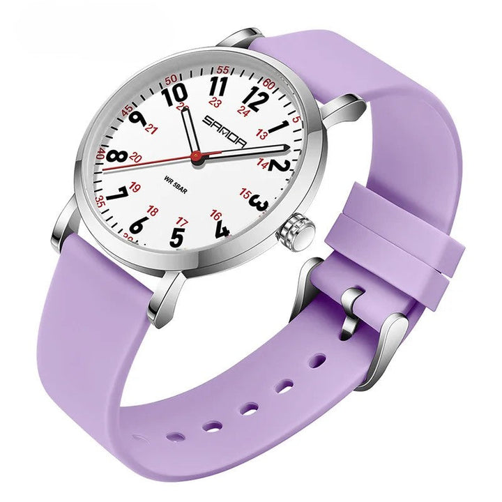 Easy-read women's healthcare watch with luminous 12/24-hour display, second hand, perfect for nurses.