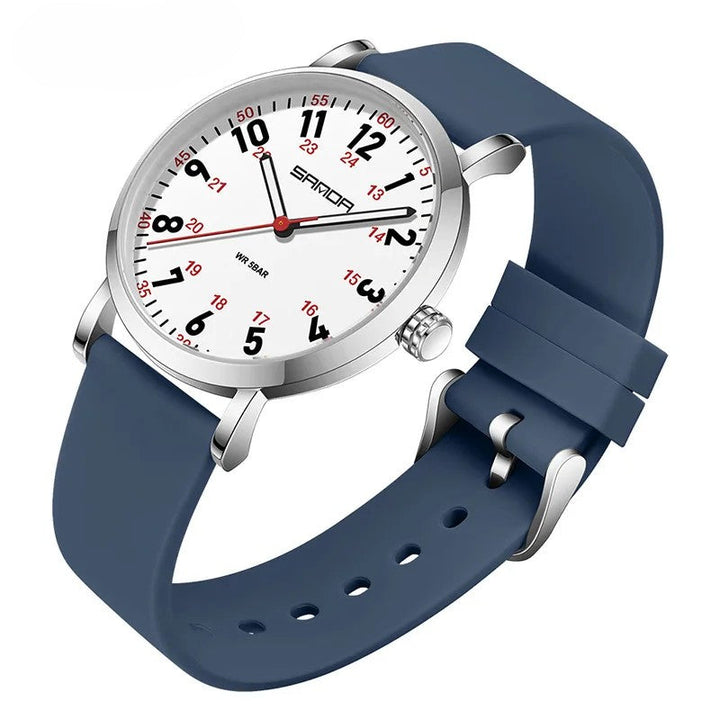 Waterproof and durable women's watch for hospital/clinic use. Easy-read dial, luminous, 12/24-hour format.