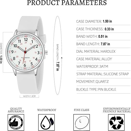 High-precision women's waterproof nurses watch with a comfortable, easy-to-sanitize silicone band.
