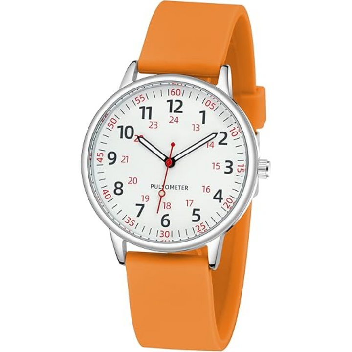 Pink silicone band women's waterproof nurses watch, perfect for busy healthcare professionals.