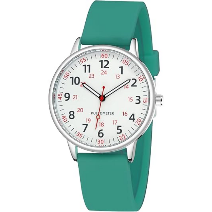 Medical grade women's waterproof watch featuring a flexible and comfortable silicone band for nurses.