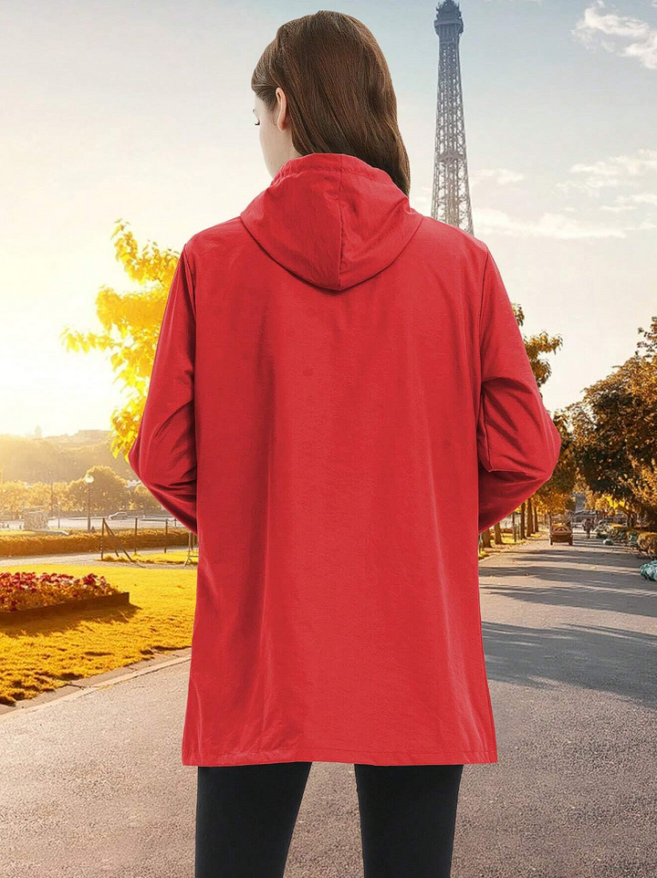 Women's hooded outerwear, waterproof and windproof, excellent for hiking, walking, or any outdoor casual activity.