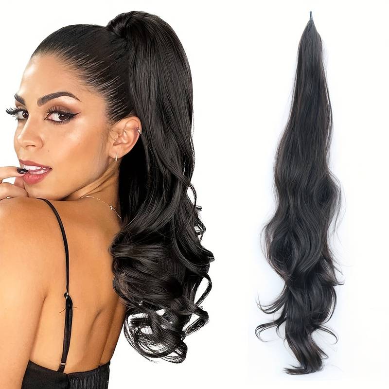 Versatile wavy wrap-around ponytail extension. Synthetic hair adds instant volume & length for any look.