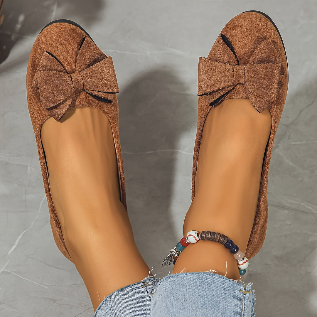 Classic women's wedge ballet flats, round toe, delicate bow, designed for office & daily comfort.