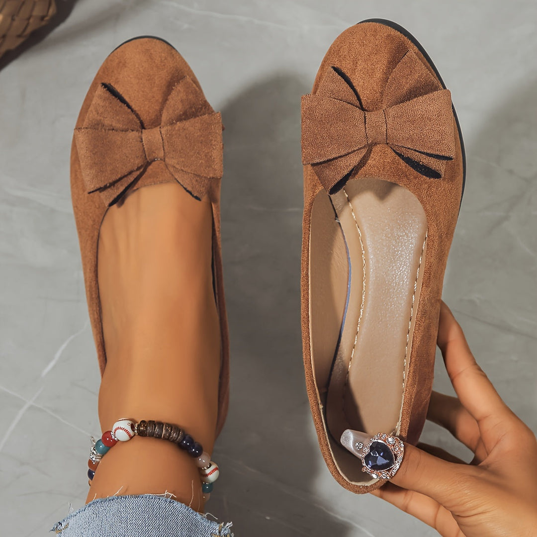 Ladies comfortable bow detail wedge ballet flats, classic round toe, perfect for office or errands.