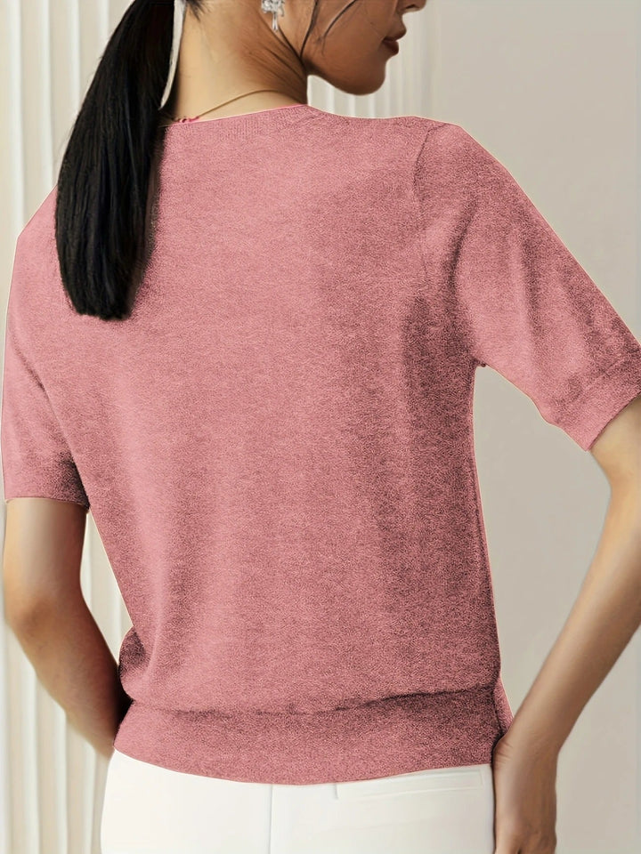 Black women's essential ribbed short sleeve tee, crew neck, great for layering or solo.