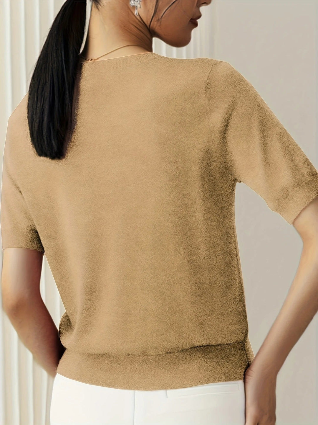 Sky blue women's comfortable crew neck ribbed tee, short sleeve top for summer days.