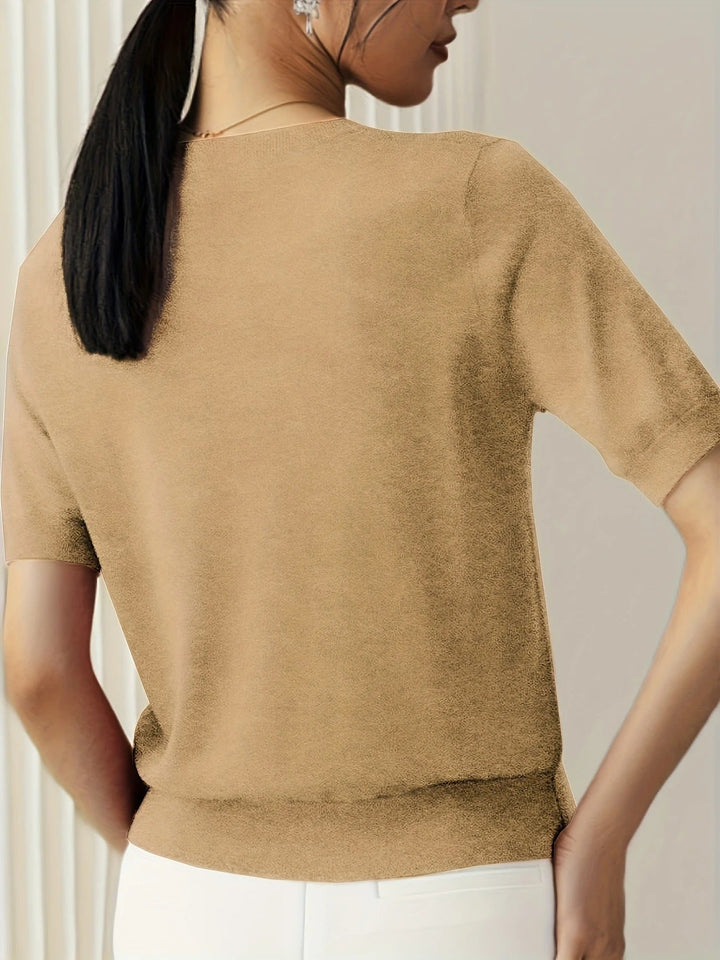 Sky blue women's comfortable crew neck ribbed tee, short sleeve top for summer days.