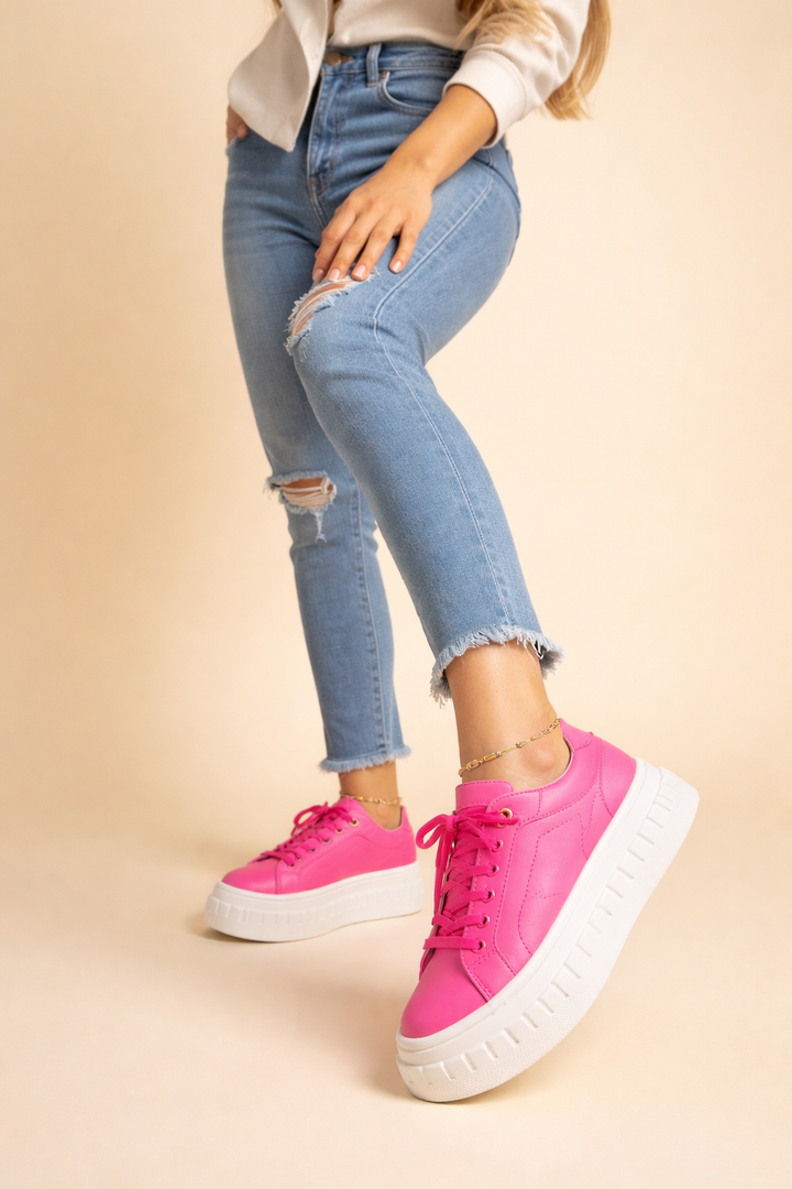 Versatile ladies' platform walking sneakers with a cushioned sole, ideal for daily casual wear.