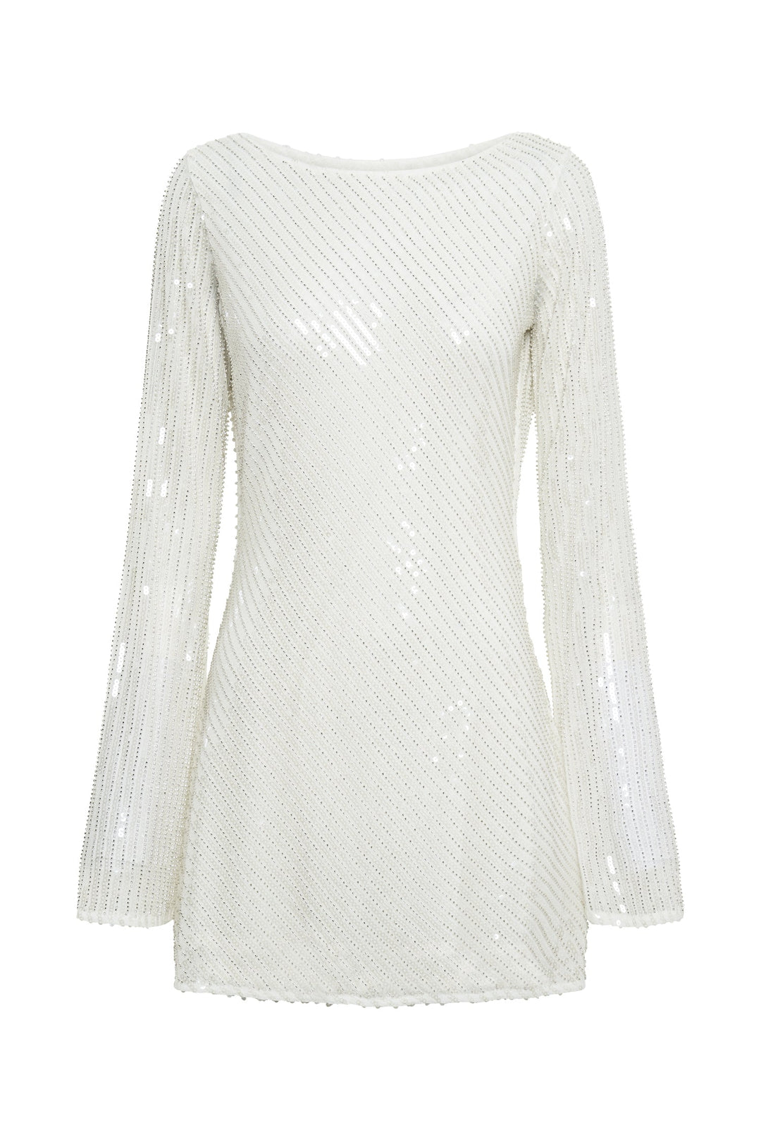 Stunning white sequin open back mini dress, a glamorous choice for any special occasion or party.