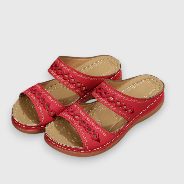Ergonomic wide fit slip-on sandals, designed for women's daily comfort.