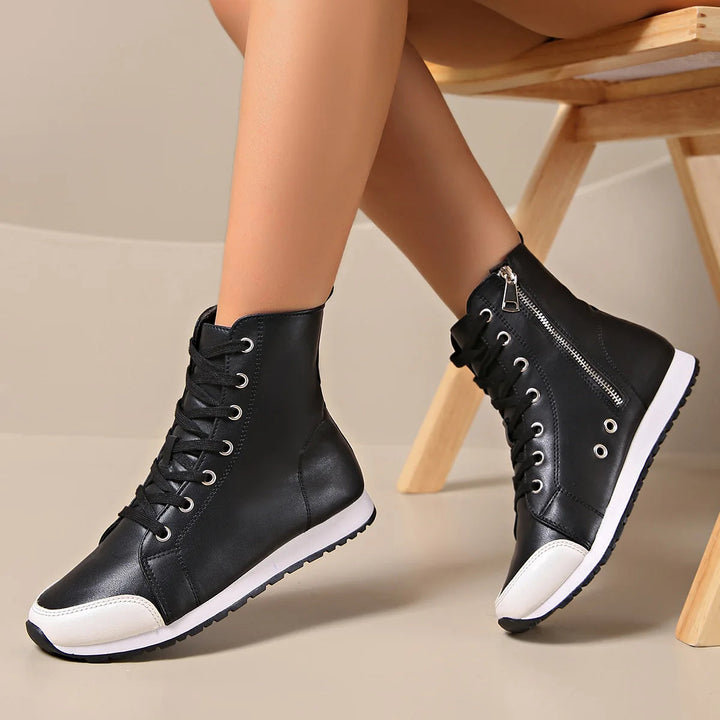 Women's wide-fit orthopedic lace-up sneakers, perfect for comfort & support during walking.