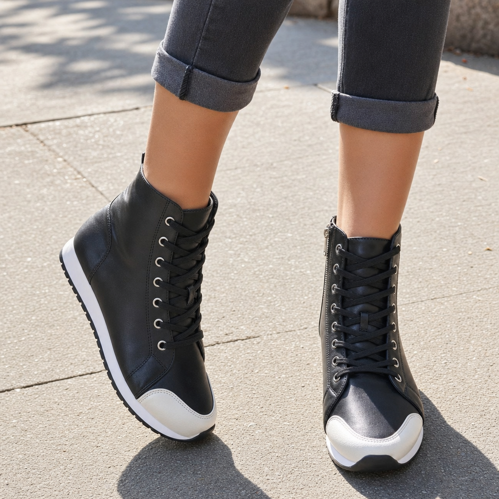 Comfortable women's wide-fit orthopedic sneakers with lace-up design for ultimate foot support.