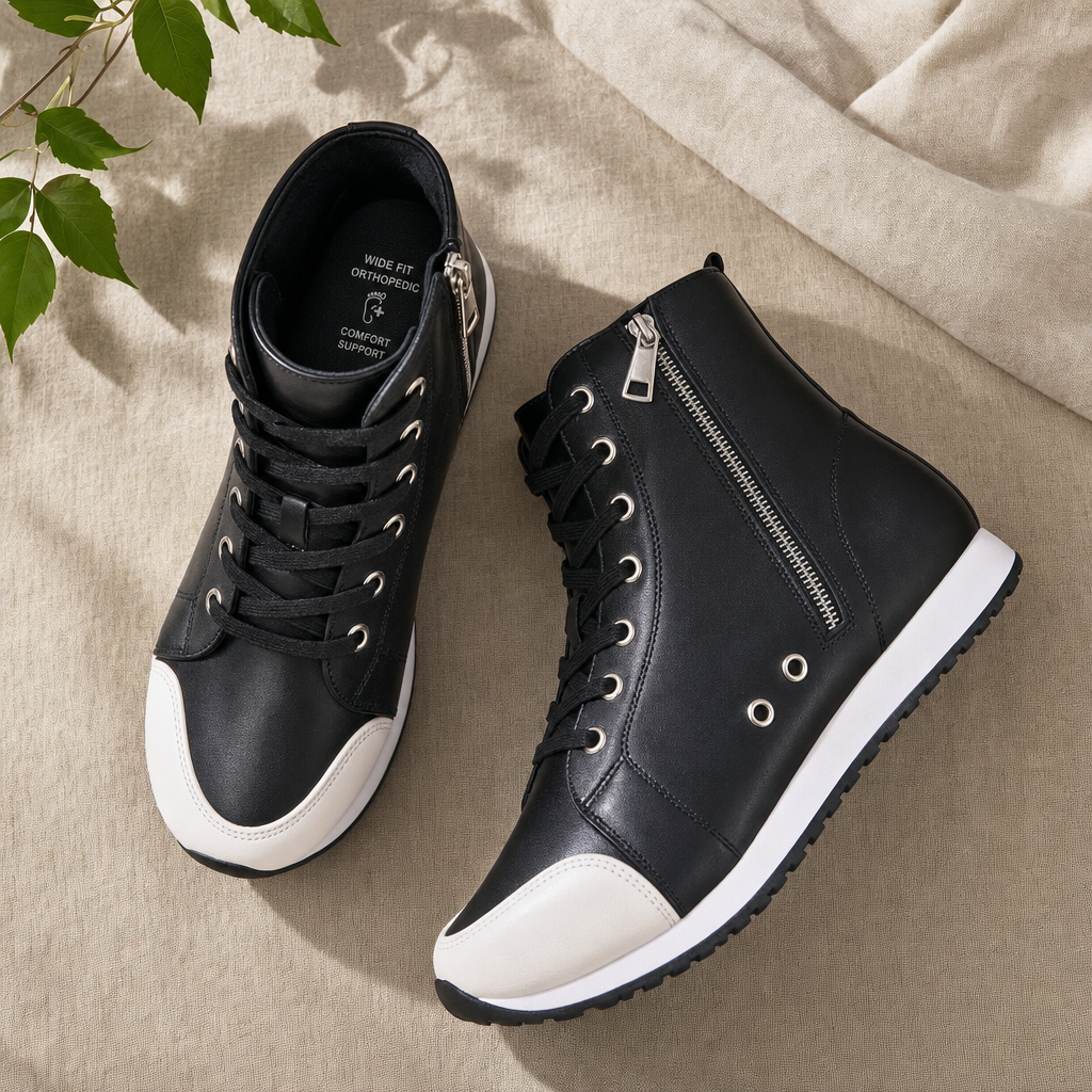 Supportive women's walking sneakers, wide fit and orthopedic, ideal for everyday comfort.