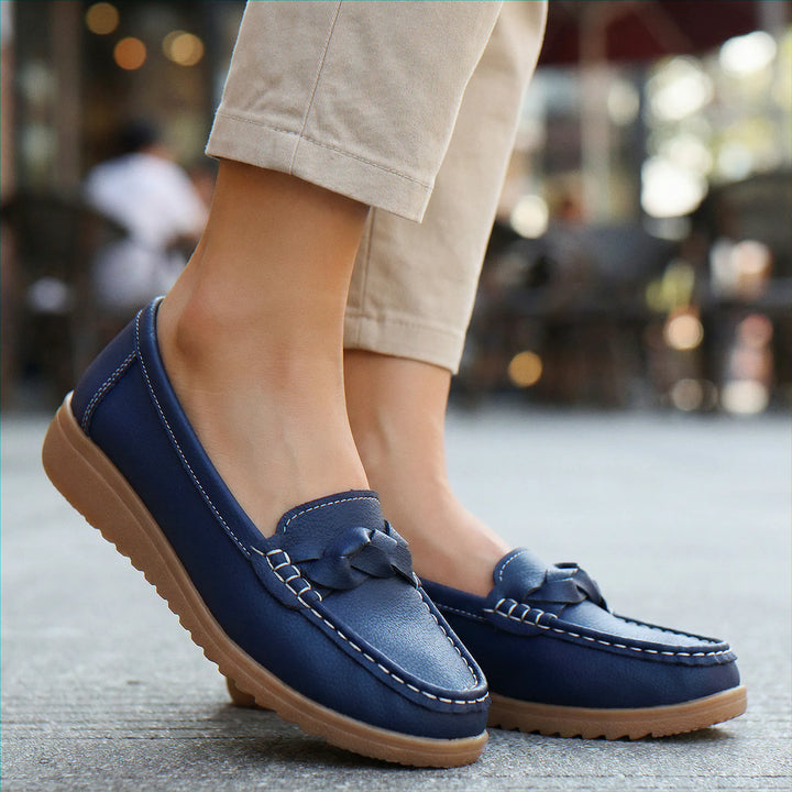 Brown wide fit orthopedic loafers for women, suitable for work or casual outings.